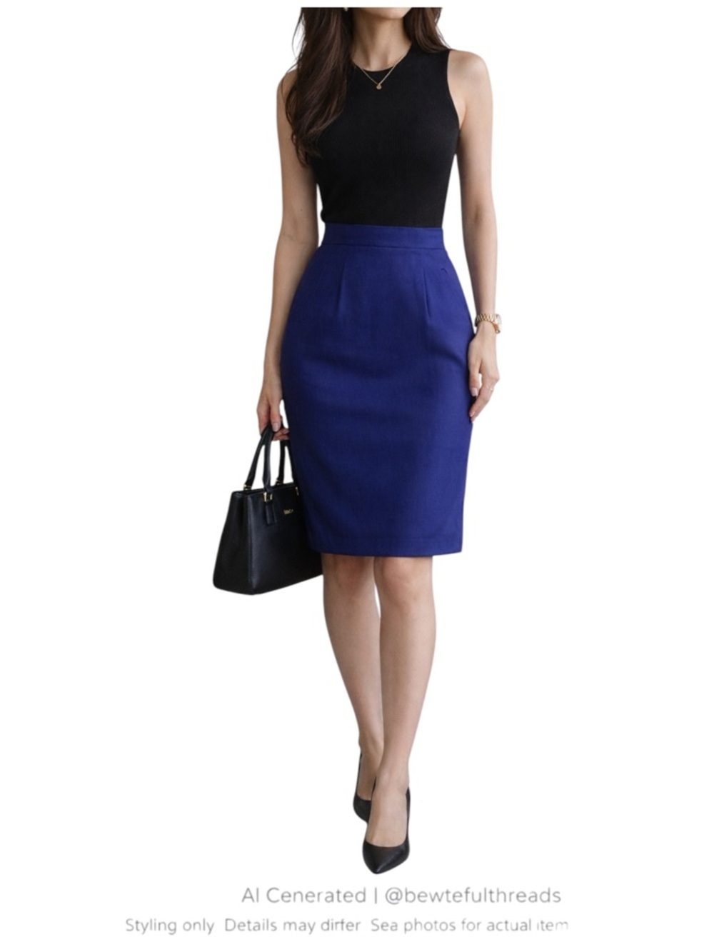 Royal Blue Tailored Pencil Skirt High Waist Office Chic Minimalist